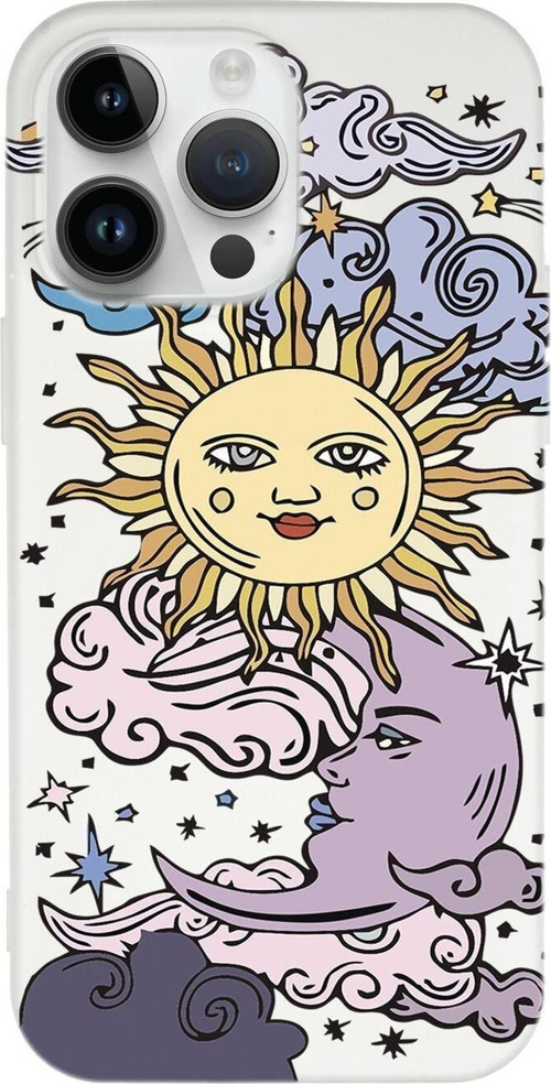 İphone 14 Pro Uyumlu Güneş Ay Desenli Premium Silikonlu Lansman Telefon Kılıfı