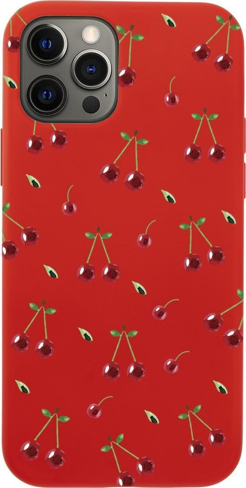 İphone 12 Pro Uyumlu Kiraz Desenli Premium Silikonlu Telefon Kılıfı