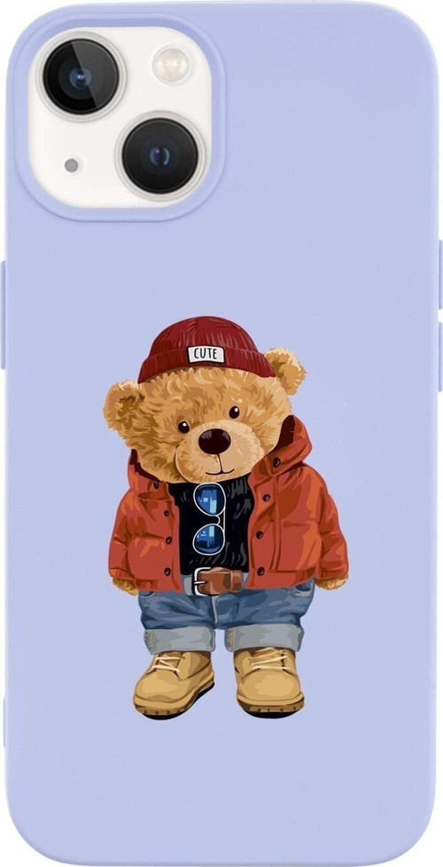 İphone 14 Plus Uyumlu Teddy Bear Desenli Premium Silikonlu Lansman Telefon Kılıfı