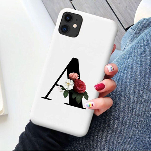 Iphone 11 Beyaz Lansman Kılıf Gold Renkli Çiçekli A Harfli Desenli