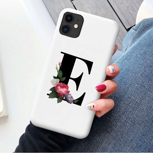 Iphone 11 Beyaz Lansman Gold Renkli Çiçekli E Harfli Desenli Kılıf