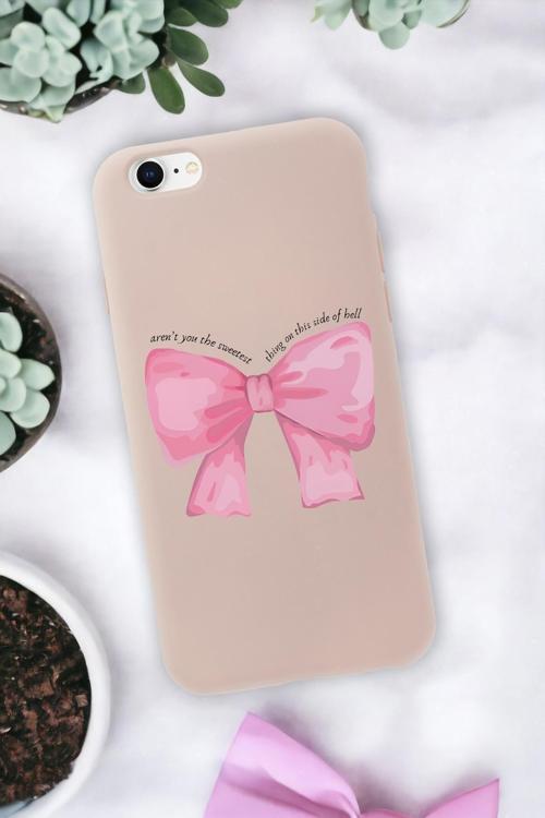 İphone 6 Plus Uyumlu Pembe Kurdele Premium Silikonlu Telefon Kılıfı