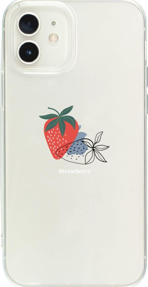 İphone 12 Strawberry Tasarımlı Şeffaf Telefon Kılıfı