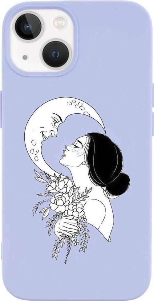 İphone 14 Uyumlu Moon And Women Desenli Premium Silikonlu Lansman Telefon Kılıfı