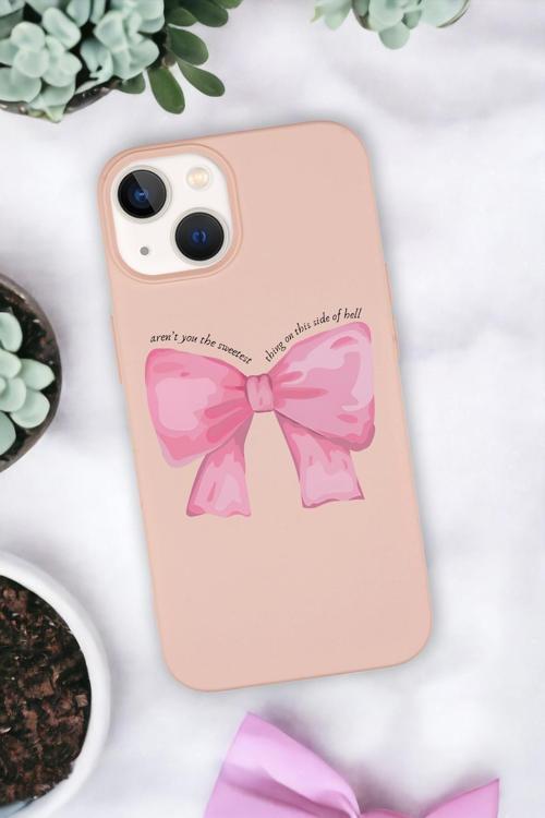 İphone 15 Plus Uyumlu Pembe Kurdele Premium Silikonlu Telefon Kılıfı