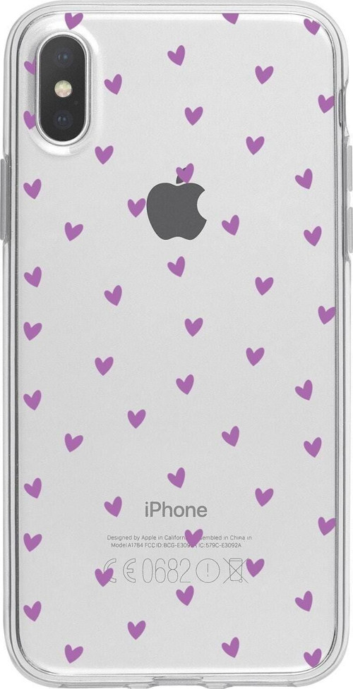 İphone Xs Max Minik Kalpler Mor Desenli Şeffaf Telefon Kılıfı