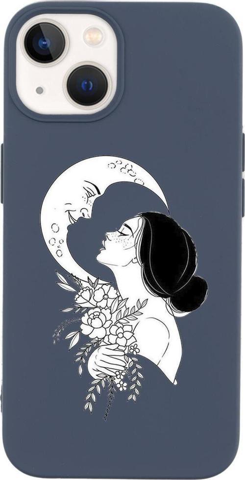 İphone 14 Uyumlu Moon And Women Desenli Premium Silikonlu Lansman Telefon Kılıfı