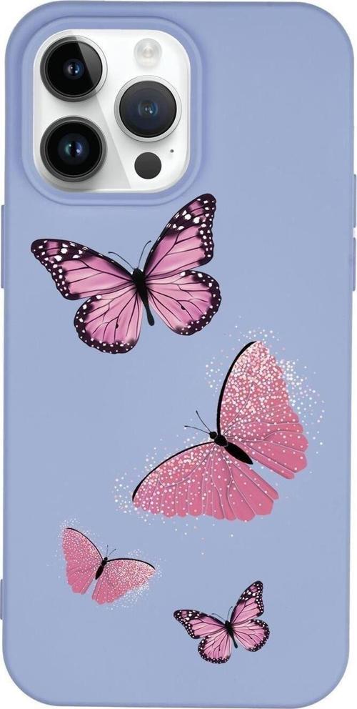 İphone 14 Pro Uyumlu Pembe Kelebekler Desenli Premium Silikonlu Lansman Telefon Kılıfı