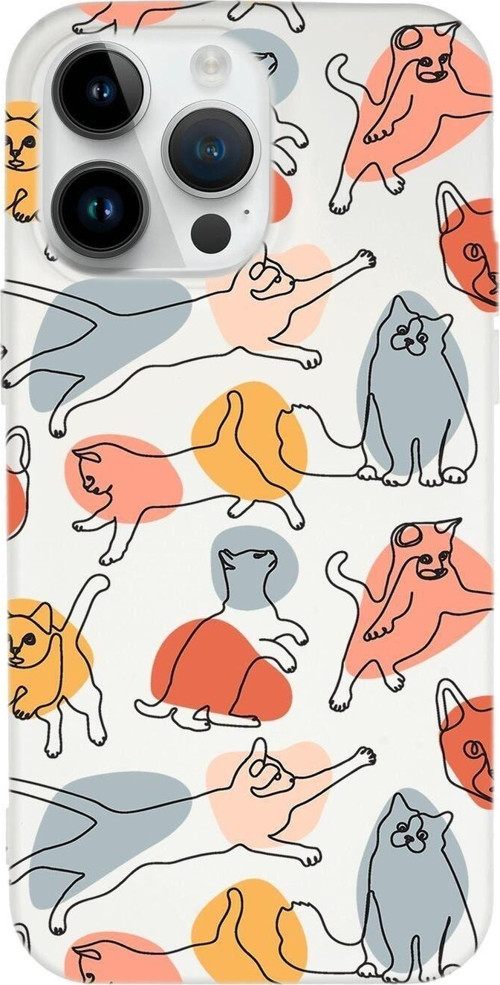 İphone 14 Pro Uyumlu Sevimli Kedi Figürleri Desenli Premium Silikonlu Lansman Telefon Kılıfı