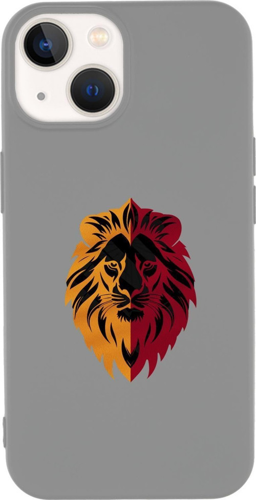 İphone 15 Uyumlu Sarı Kırmızı Aslan Desenli Premium Silikonlu Telefon Kılıfı