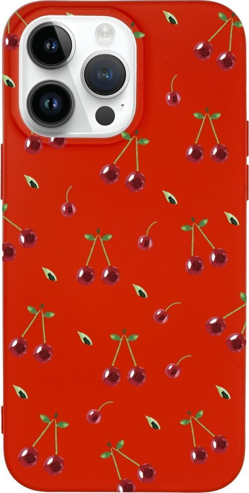 İphone 14 Pro Max Uyumlu Kiraz Desenli Premium Silikonlu Telefon Kılıfı