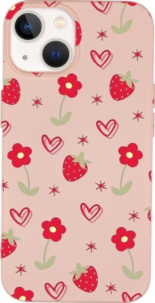 İphone 15 Plus Uyumlu Red Garden Desenli Premium Silikonlu Telefon Kılıfı
