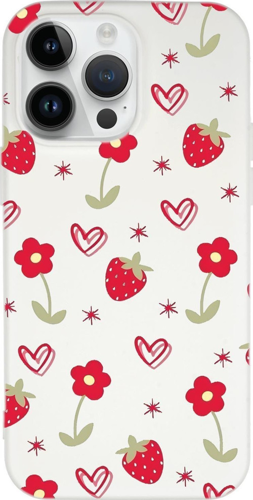 İphone 15 Pro Max Uyumlu Red Garden Desenli Premium Silikonlu Telefon Kılıfı