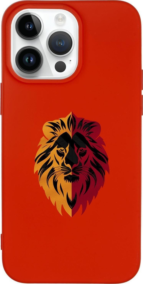 İphone 15 Pro Max Uyumlu Sarı Kırmızı Aslan Desenli Premium Silikonlu Telefon Kılıfı