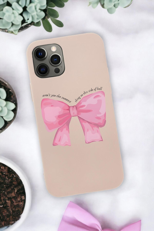 İphone 12 Pro Max Uyumlu Pembe Kurdele Premium Silikonlu Telefon Kılıfı