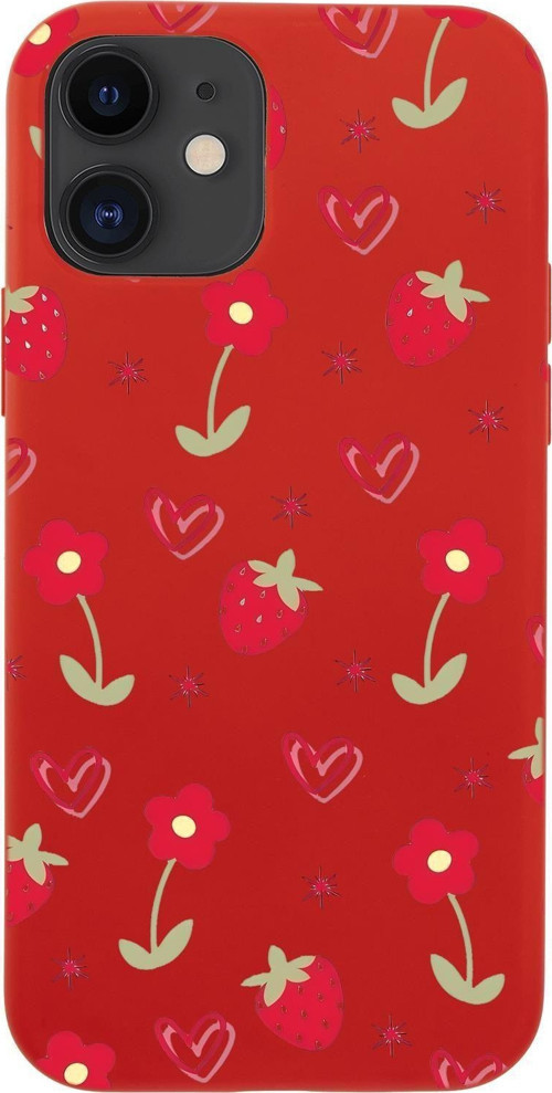 İphone 12 Uyumlu Red Garden Desenli Premium Silikonlu Telefon Kılıfı