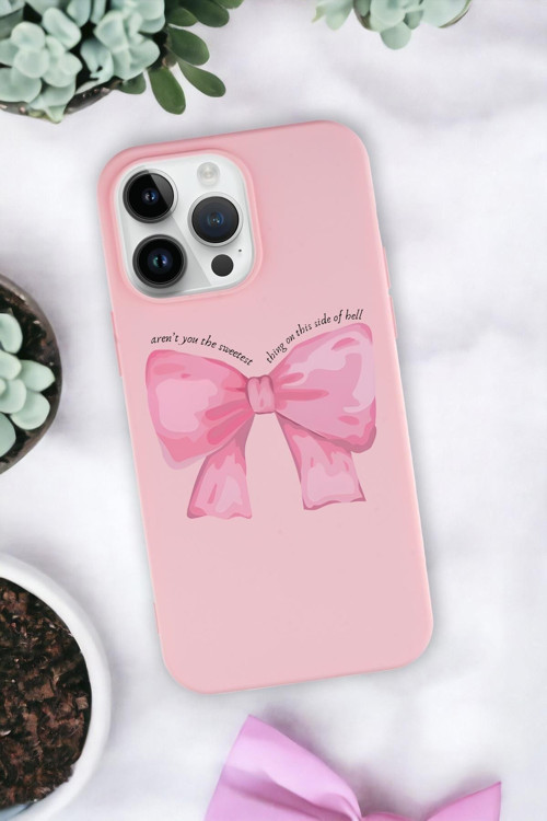 İphone 14 Pro Uyumlu Pembe Kurdele Premium Silikonlu Telefon Kılıfı