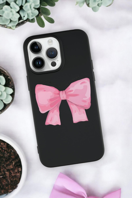 İphone 14 Pro Uyumlu Pembe Kurdele Premium Silikonlu Telefon Kılıfı
