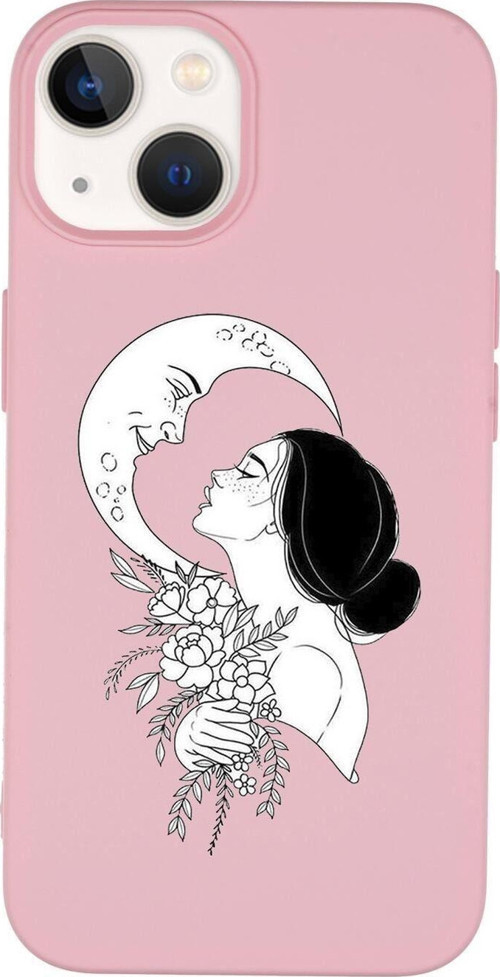İphone 14 Uyumlu Moon And Women Desenli Premium Silikonlu Lansman Telefon Kılıfı