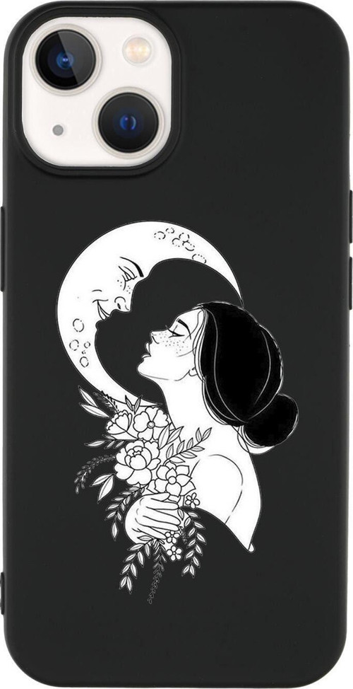 İphone 14 Uyumlu Moon And Women Desenli Premium Silikonlu Lansman Telefon Kılıfı