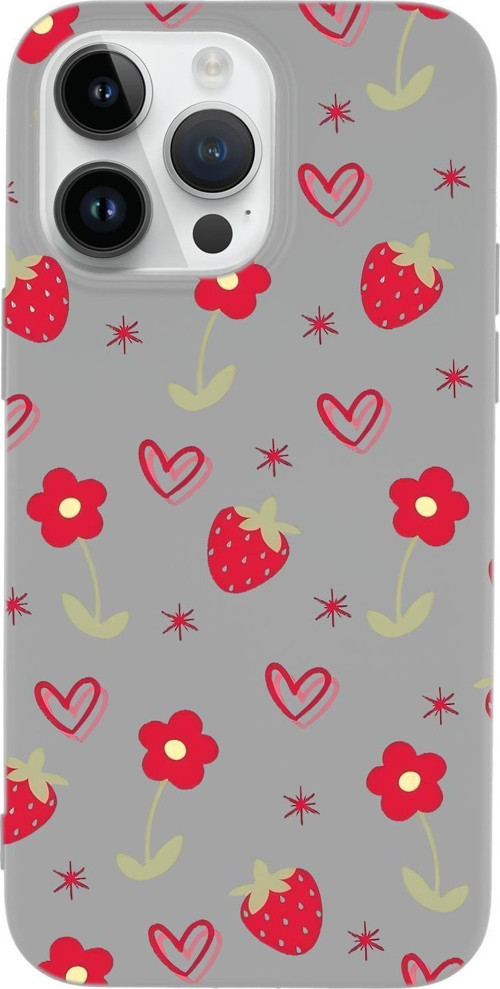 İphone 15 Pro Max Uyumlu Red Garden Desenli Premium Silikonlu Telefon Kılıfı