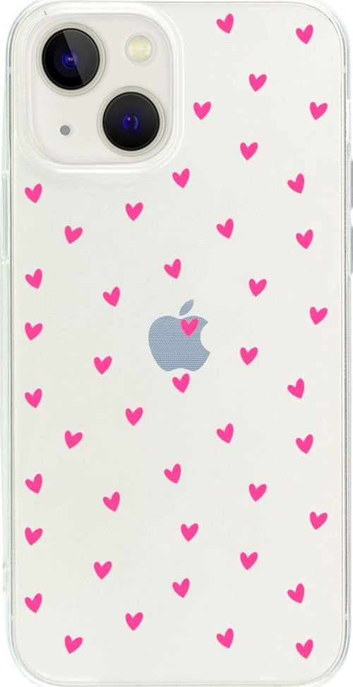 İphone 14 Plus Minik Kalpler Pembe Desenli Şeffaf Telefon Kılıfı