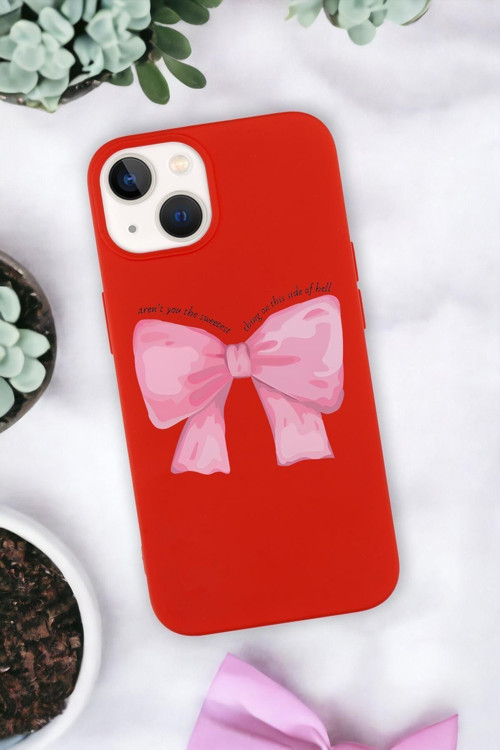 İphone 14 Plus Uyumlu Pembe Kurdele Premium Silikonlu Telefon Kılıfı