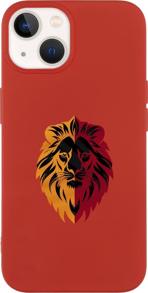 İphone 15 Uyumlu Sarı Kırmızı Aslan Desenli Premium Silikonlu Telefon Kılıfı