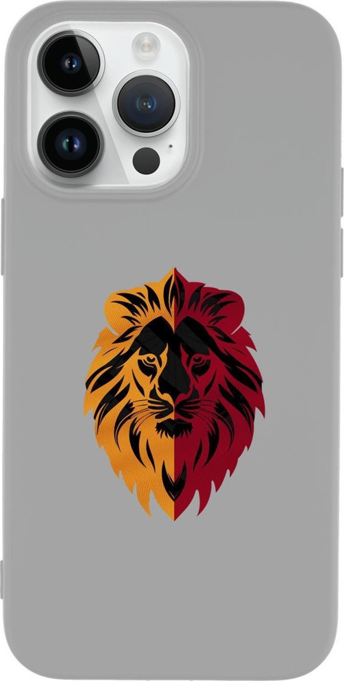 İphone 15 Pro Max Uyumlu Sarı Kırmızı Aslan Desenli Premium Silikonlu Telefon Kılıfı