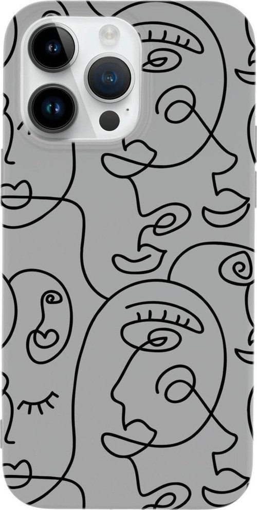 İphone 14 Pro Max Uyumlu Face Art Desenli Premium Silikonlu Lansman Telefon Kılıfı