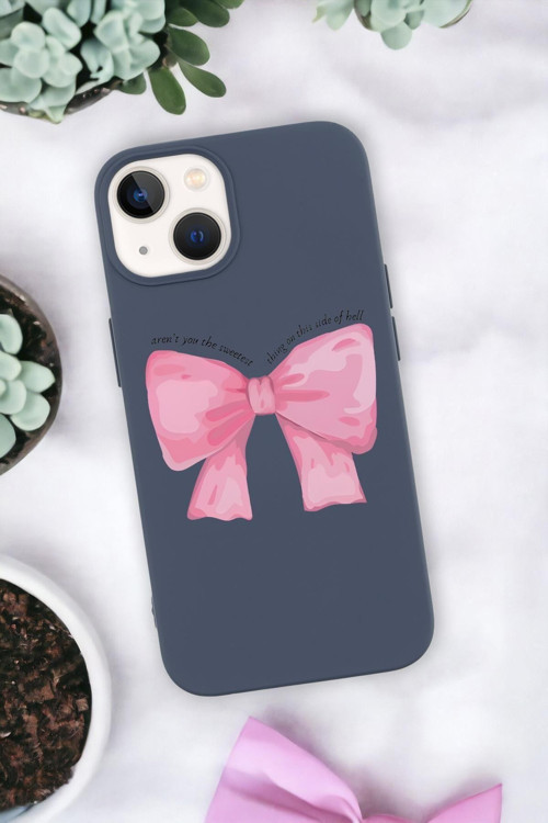 İphone 14 Plus Uyumlu Pembe Kurdele Premium Silikonlu Telefon Kılıfı