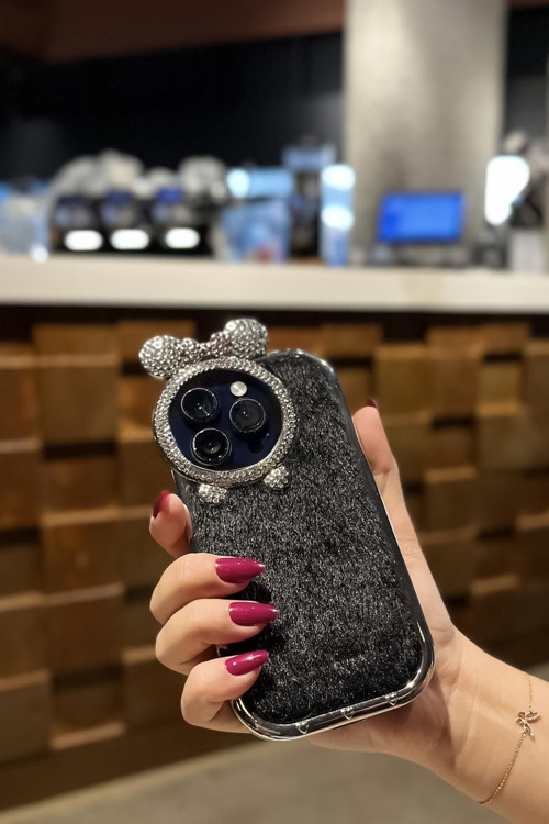 İphone 14 Pro Uyumlu Puffy Tüylü Premium Silikonlu Telefon Kılıfı