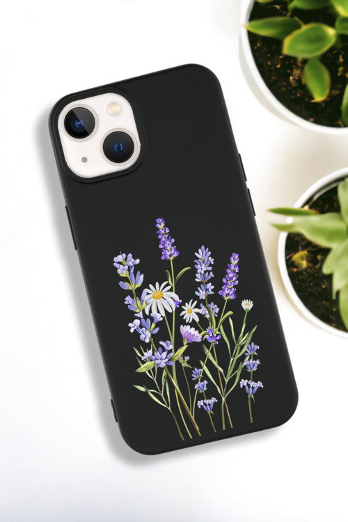 İphone 15 Uyumlu Lavender Desenli Premium Silikonlu Lansman Telefon Kılıfı