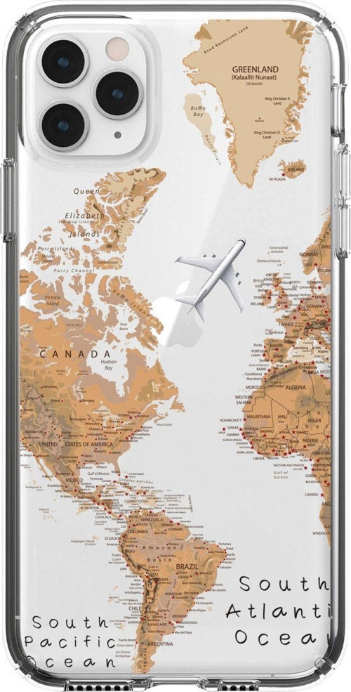 Iphone 11 Pro Max Dünya Harita Desenli Premium Şeffaf Silikon Kılıf Şeffaf19