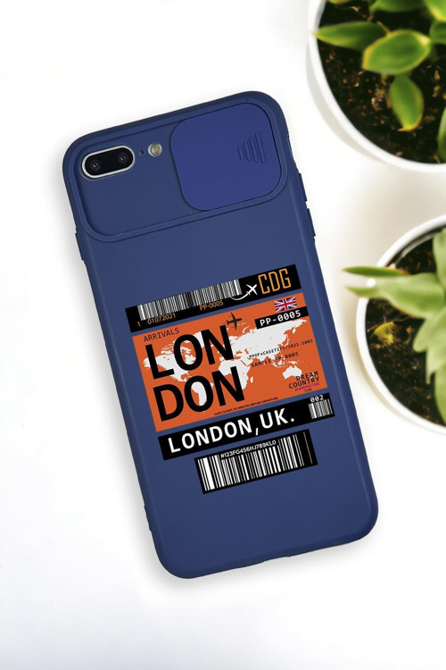 İphone 8 Plus Uyumlu London Yaprak Desenli Kamera Koruma Slider Kapaklı Silikonlu Telefon Kılıfı