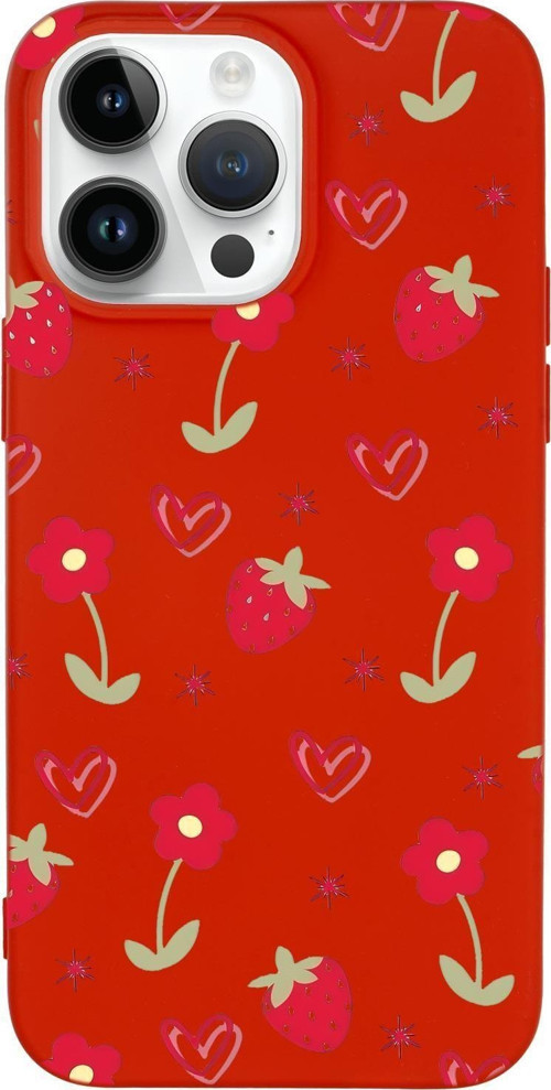 İphone 15 Pro Max Uyumlu Red Garden Desenli Premium Silikonlu Telefon Kılıfı