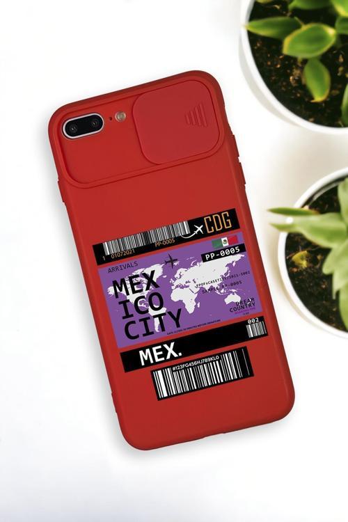 İphone 8 Plus Uyumlu Mexico Ticket Desenli Kamera Koruma Slider Kapaklı Silikonlu Telefon Kılıfı