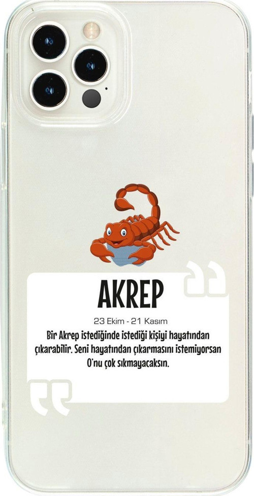 Iphone 12 Pro Akrep Burcu Desenli Şeffaf Telefon Kılıfı