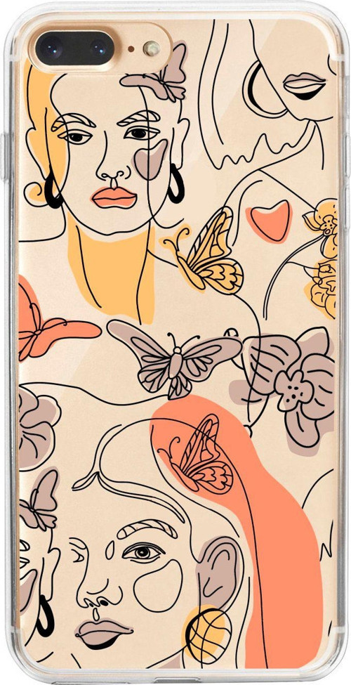İphone 8 Plus Women Line Style Lens Korumalı Şeffaf Telefon Kılıfı