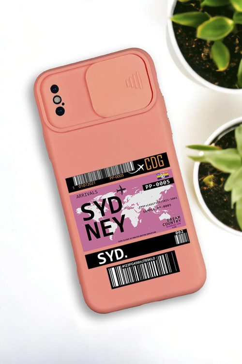 İphone X / Xs Uyumlu Sydney Ticket Desenli Kamera Koruma Slider Kapaklı Silikonlu Telefon Kılıfı