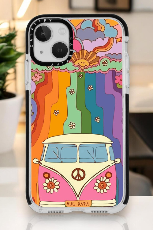 İphone 15 Plus Uyumlu Sevimli Karavan Desenli Casetify Darbe Emci Silikonlu Telefon Kılıfı