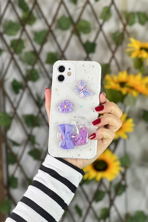 İphone 12 Uyumlu 3D Kalpli Fiyonk Ve Kelebek Desenli Silikonlu Telefon Kılıfı
