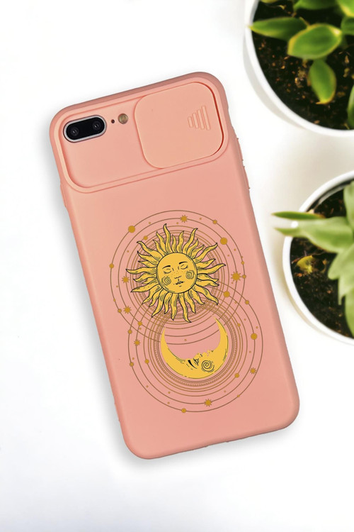 İphone 7 Plus Uyumlu Moon And Sun Desenli Kamera Koruma Slider Kapaklı Silikonlu Telefon Kılıfı