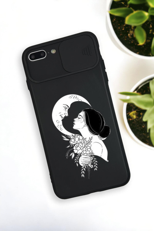 İphone 7 Plus Uyumlu Moon And Women Desenli Kamera Koruma Slider Kapaklı Silikonlu Telefon Kılıfı