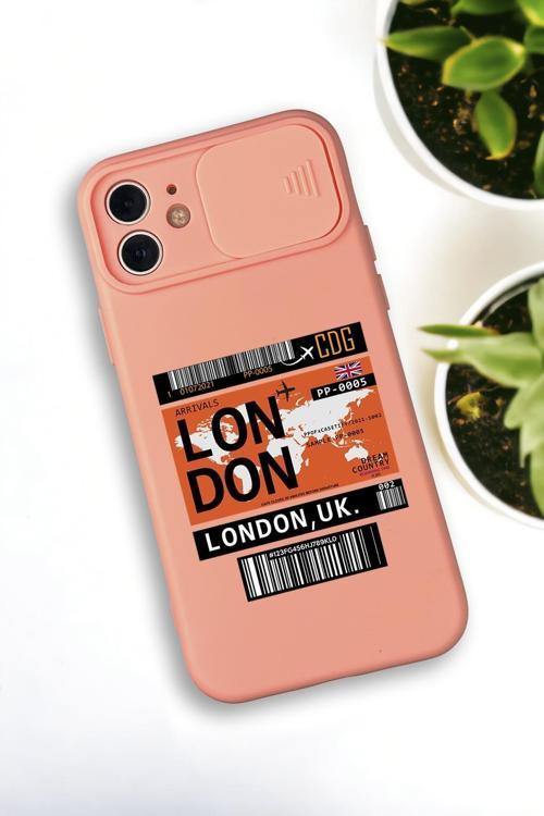 İphone 12 Uyumlu London Yaprak Desenli Kamera Koruma Slider Kapaklı Silikonlu Telefon Kılıfı