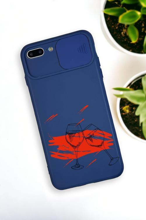 İphone 8 Plus Uyumlu Spilled Wine Desenli Kamera Koruma Slider Kapaklı Silikonlu Telefon Kılıfı