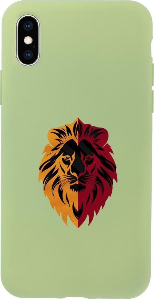 İphone Xs Max Uyumlu Sarı Kırmızı Aslan Desenli Premium Silikonlu Telefon Kılıfı