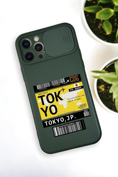 İphone 12 Pro Uyumlu Tokyo Ticket Desenli Kamera Koruma Slider Kapaklı Silikonlu Telefon Kılıfı