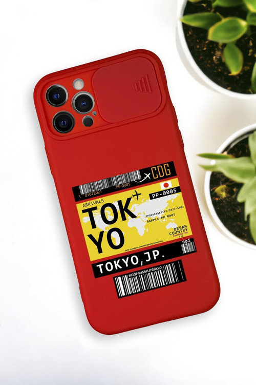 İphone 12 Pro Uyumlu Tokyo Ticket Desenli Kamera Koruma Slider Kapaklı Silikonlu Telefon Kılıfı