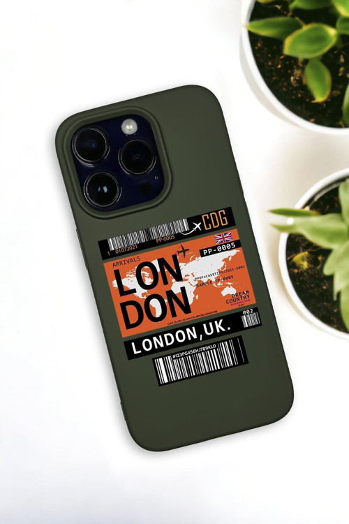 İphone 14 Pro Uyumlu London Yaprak Desenli Premium Silikonlu Haki Lansman Telefon Kılıfı